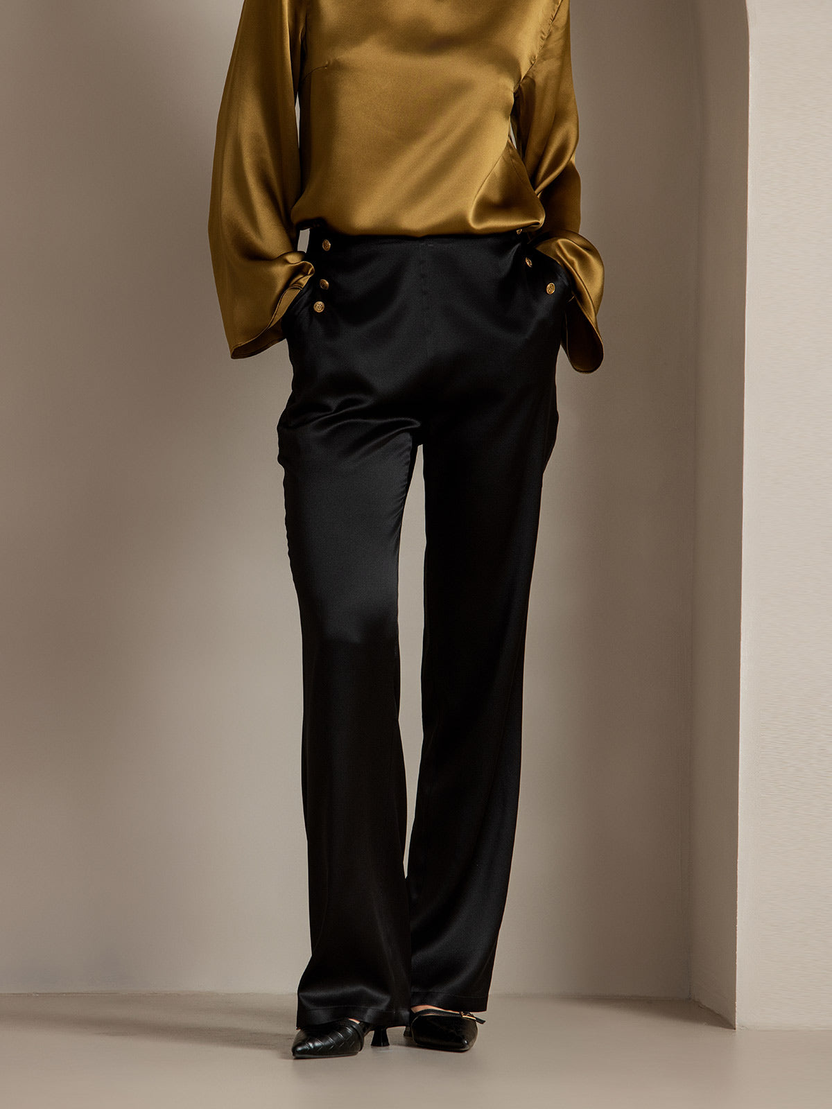 [Black] SilkSilky-UK 19Momme Silk Womens Pants 004