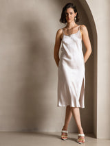[Beige] SilkSilky-UK Spaghetti Strap Scoop Neck Dress 001