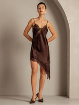 [Brown] SilkSilky-UK Pure Silk Asymmetric Dress 003