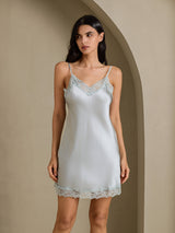 [Grayish Blue] SilkSilky-UK Spaghetti Strap V Neck Nightdress 006