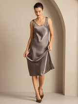 [Dark Khaki] SilkSilky-UK Sleeveless Dress 006