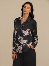 [Black] SilkSilky-UK Long Sleeve Lapel Collar Women's Shirt 003