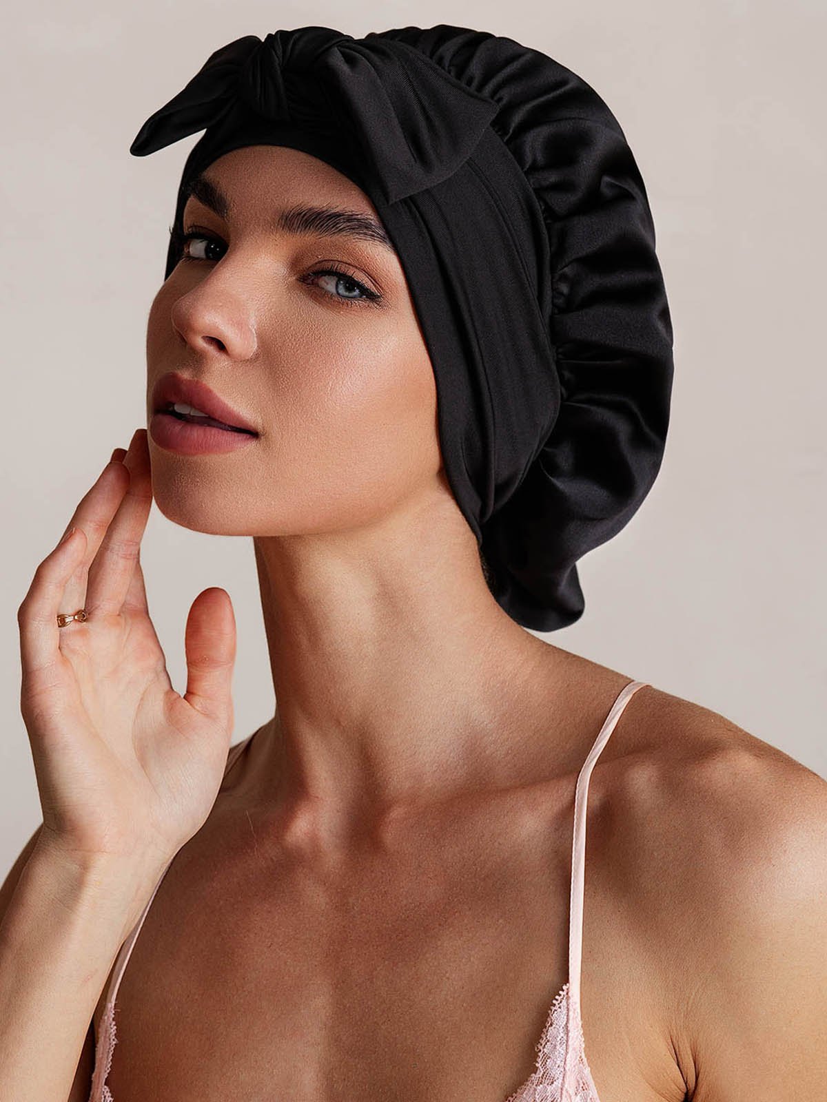 [Black] SilkSilky-UK Pure Silk Sleep Cap 005