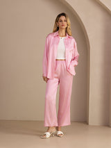 [Pink Pinstripe] SilkSilky-UK Long Sleeve Lapel Collar Women's Outfit Sets 007