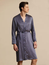 [Navy Ginkgo] SilkSilky-UK Long Sleeve V Neck Men's Dressing Gown 001