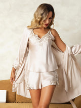 [Beige] SilkSilky-UK Pure Silk 3/4 Sleeve V Neck Women's Pyjamas 001