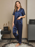 SilkSilky UK Pure Silk Short Sleeve Lapel Women's Pyjamas DarkBlue 004