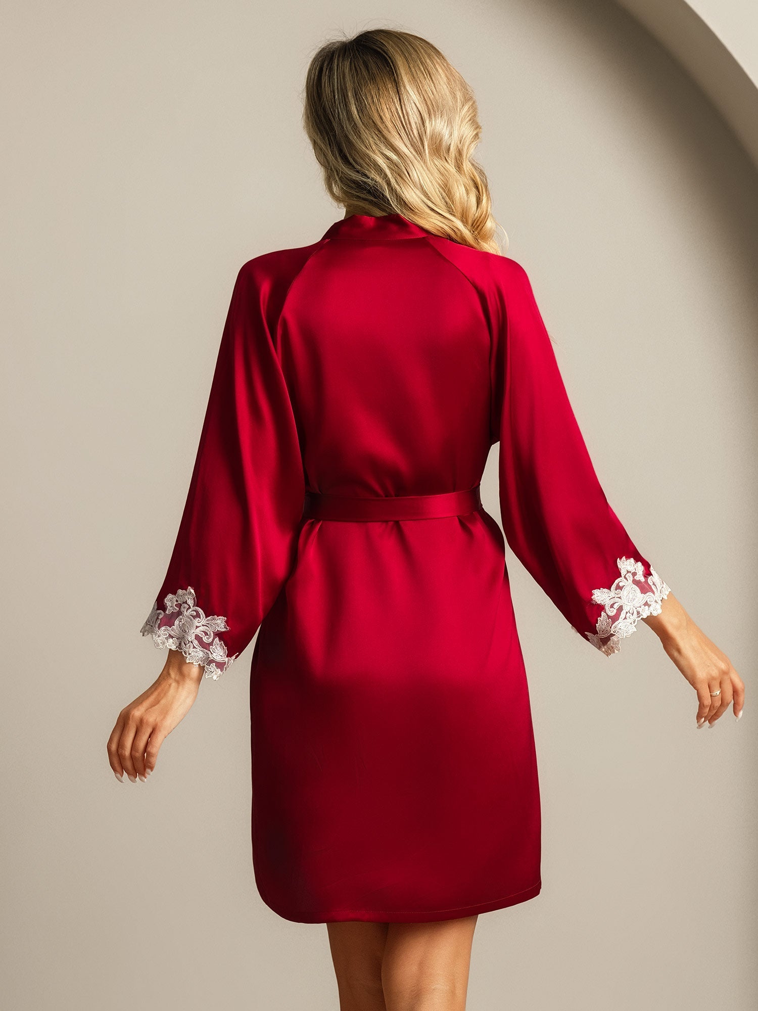 [Wine] SilkSilky-UK Pure Silk Wrap Women's Dressing Gown 002,