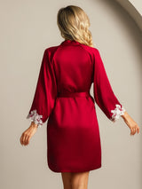 [Wine] SilkSilky-UK 3/4 Sleeve Women's Dressing Gown 002