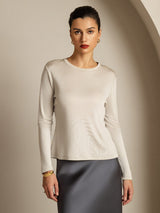 [Gray] SilkSilky-UK 100% Silk Jersey Long Sleeve Crew Neck Women's T-Shirt 008