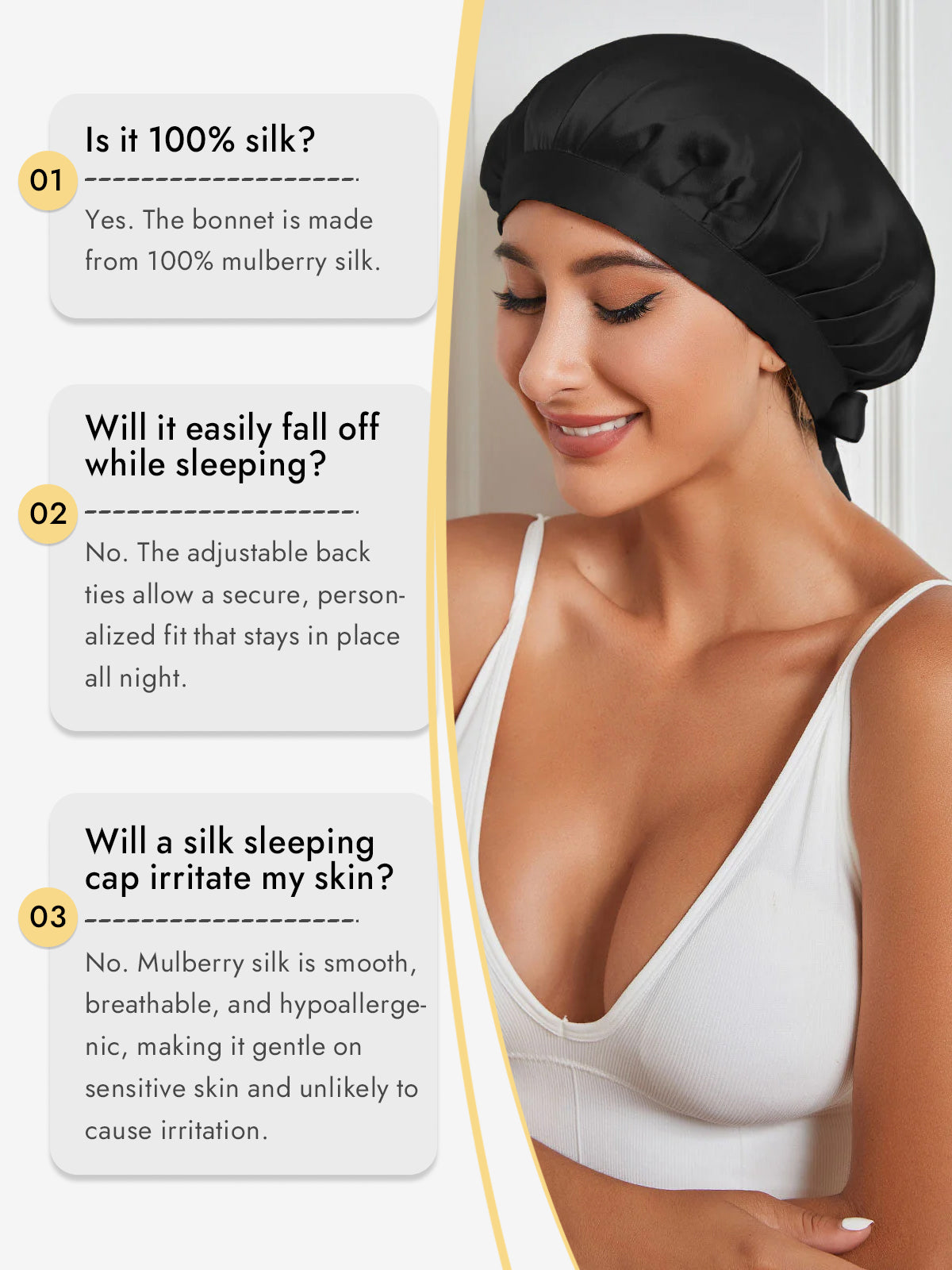 [Black] SilkSilky-UK Pure Silk Sleep Cap 006