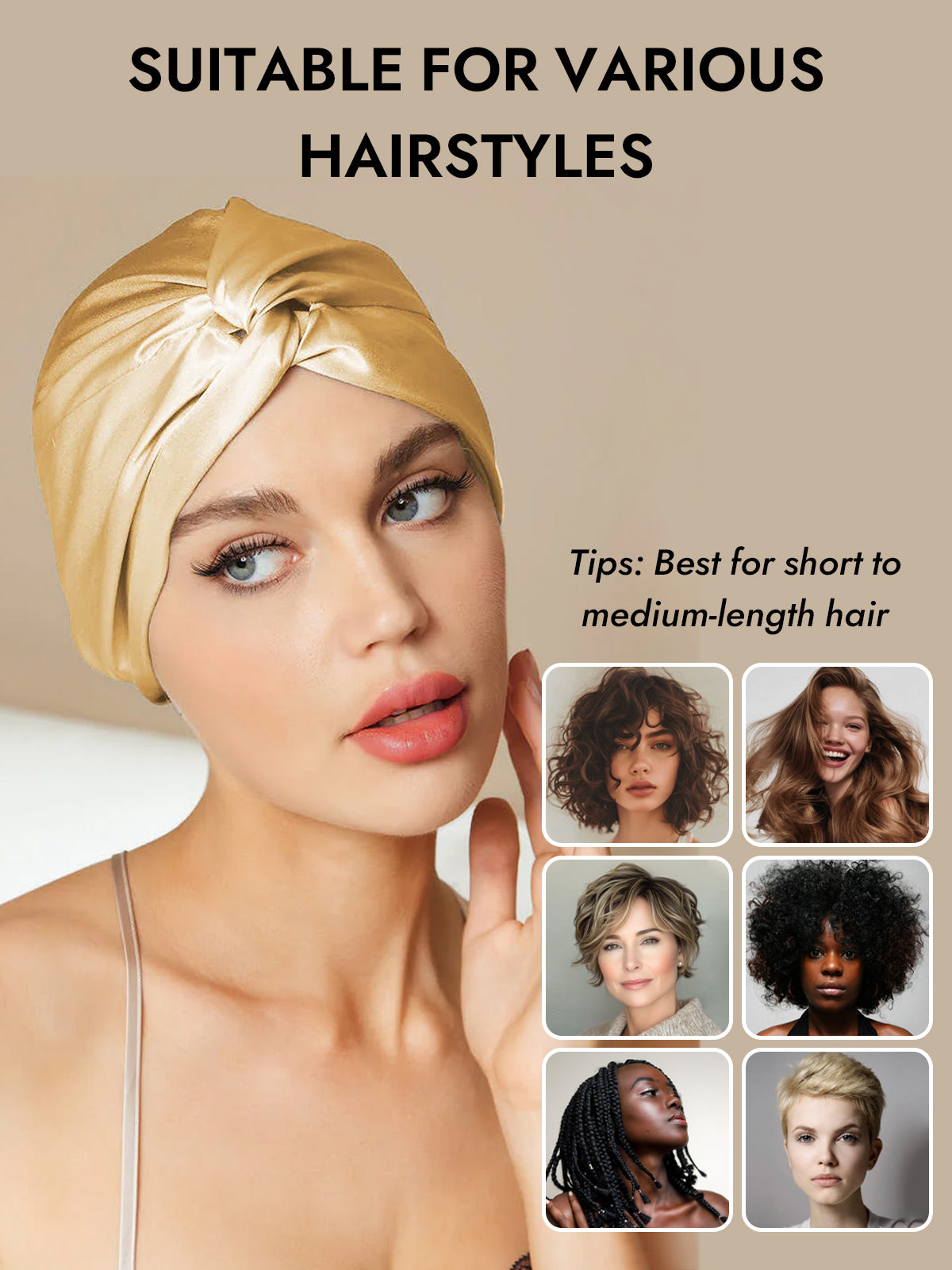 [Champagne] SilkSilky-UK Pure Silk Sleep Cap 006