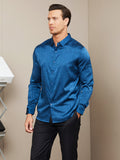 SilkSilky UK Silk Long Sleeve Collar Men's Shirt DarkBlue 004