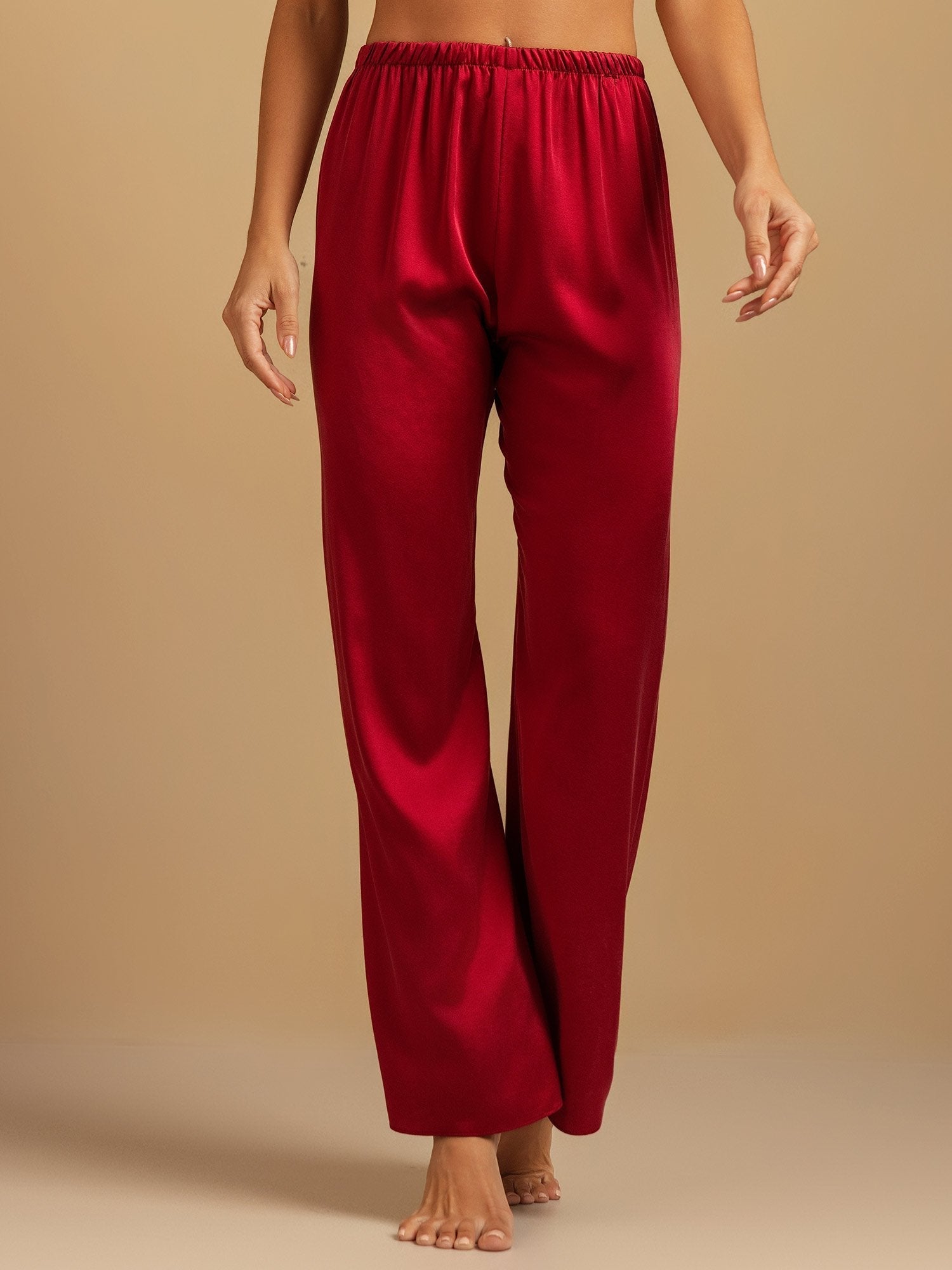 [Wine] SilkSilky-UK 19Momme Machine-Washable Silk Womens Sleep Bottoms 004