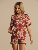 [Wine Dragon] SilkSilky-UK Short Sleeve Notch Collar Women's Pyjamas 004