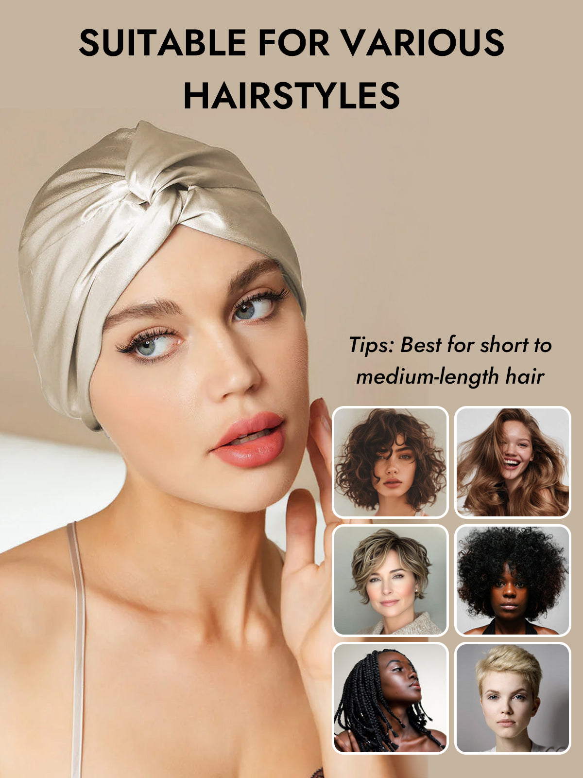 [Beige] SilkSilky-UK Pure Silk Sleep Cap 006