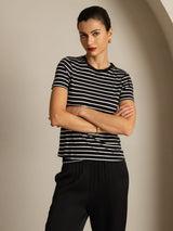 [BlackStripe] SilkSilky-UK Pure Silk Crew Women's T-Shirt 005