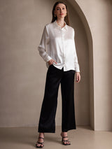 [White] SilkSilky-UK Long Sleeve Lapel Collar Women's Shirt 006
