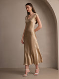 SilkSilky-UK 19Momme Silk Sleeveless Round Neck Dress Champagne 005