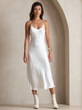 SilkSilky-UK Pure Silk Sleeveless Round Neck Dress White 004