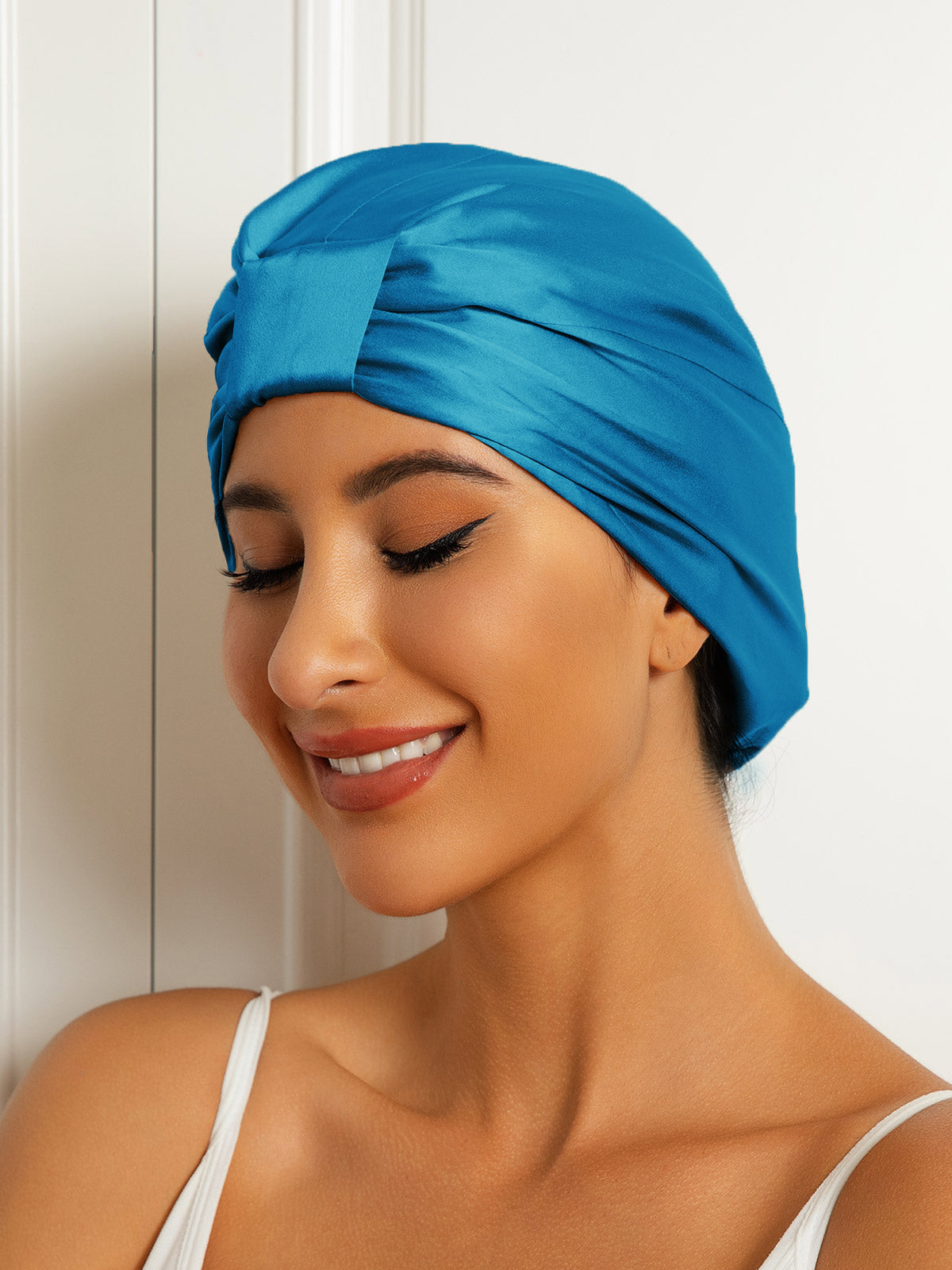 SilkSilky-UK Pure Silk Sleep Cap Teal 002