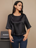 SilkSilky UK Pure Silk Half Sleeve Boat Neck Women's T Shirt Black 004