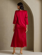 [Wine] SilkSilky-UK 3/4 Sleeve Round Neck Dress 002