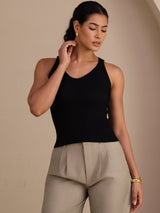 [Black] SilkSilky-UK Sleeveless Deep V Neck Camisole 004