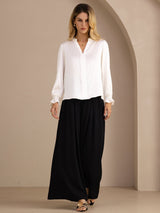 [White] SilkSilky-UK Long Sleeve Split Women's Blouse 007