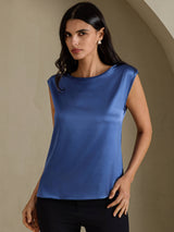 [Real Teal] SilkSilky-UK Cap Sleeve Round Neck Women's T-Shirt 001