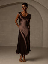 [Coffee] SilkSilky-UK Cap Sleeve Dress 005