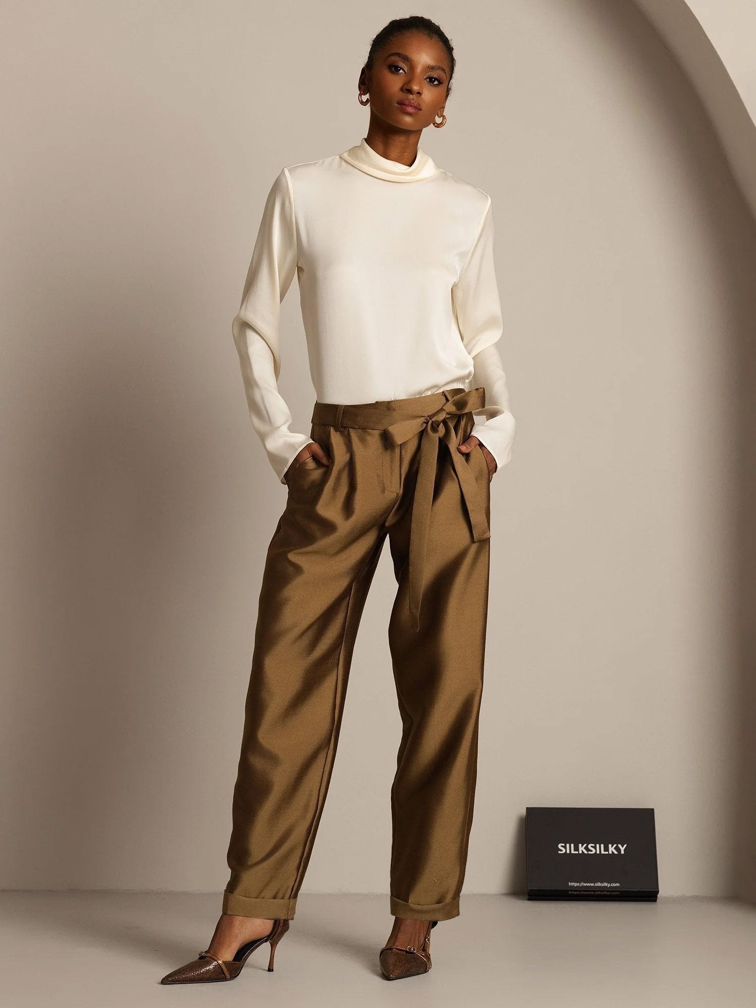 [Bronze] SilkSilky-UK 32Momme Silk-Wool Blend Womens Pants 003,