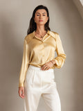 SilkSilky UK 19Momme Silk Long Sleeve Collar Women's Shirt Champagne 001