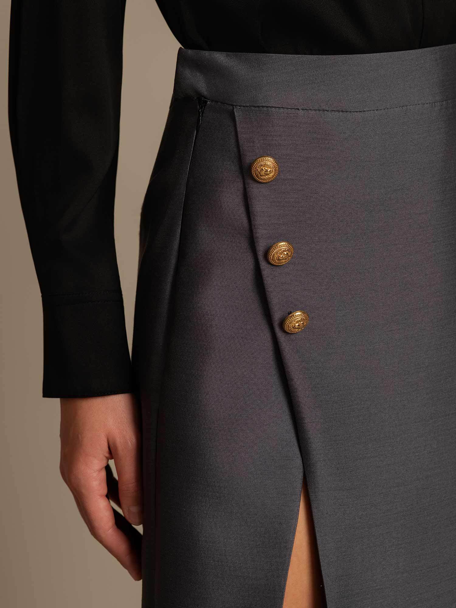 [Gray] SilkSilky-UK 32Momme Silk-Wool Blend Split Skirt 004,