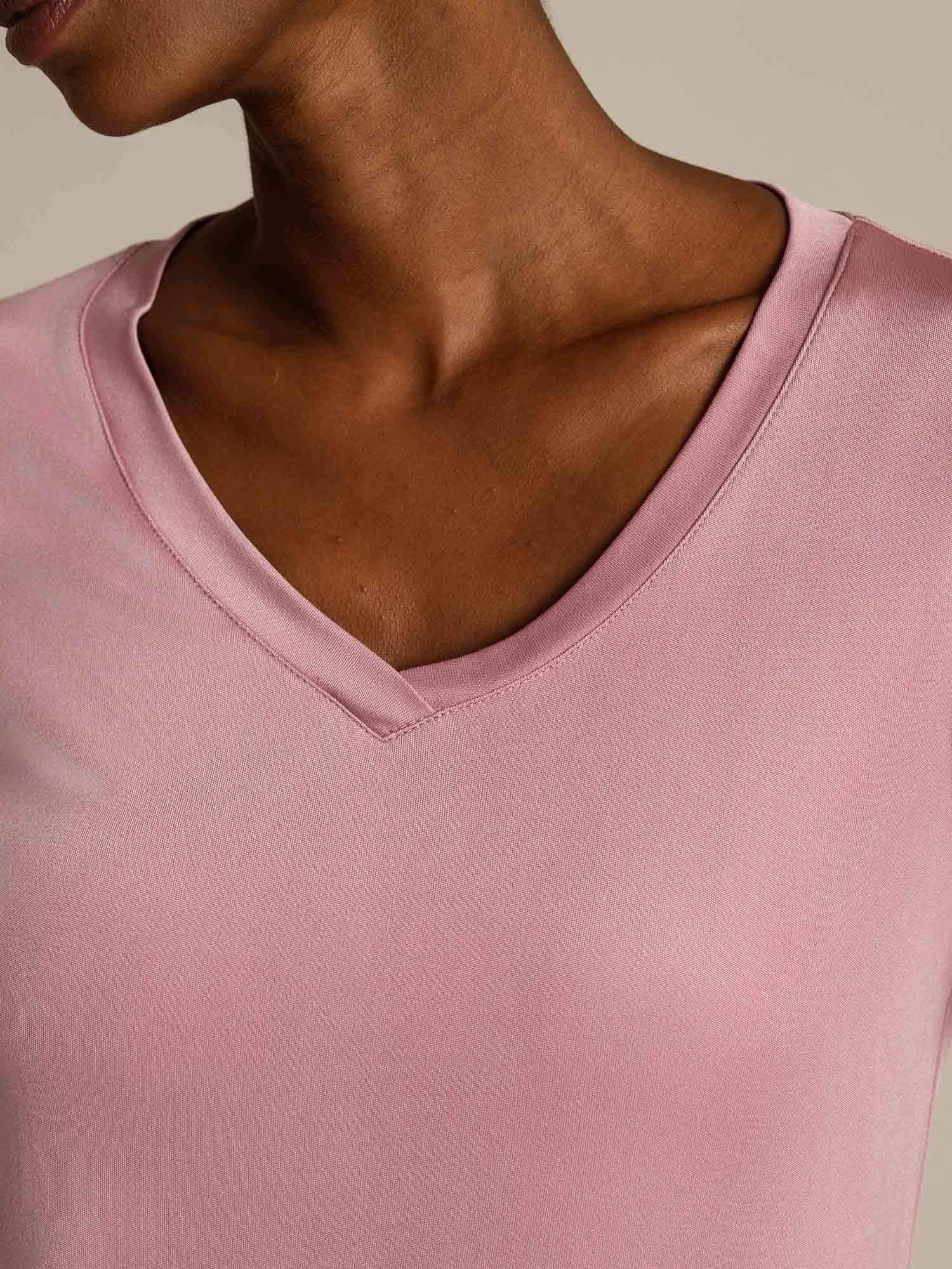 [PaleMauve] SilkSilky-UK Pure Silk V Neck Women's T-Shirt 004