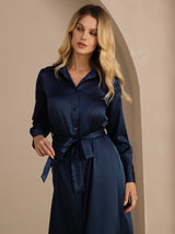 [Dark Blue] SilkSilky-UK Long Sleeve Lapel Collar Dress 003