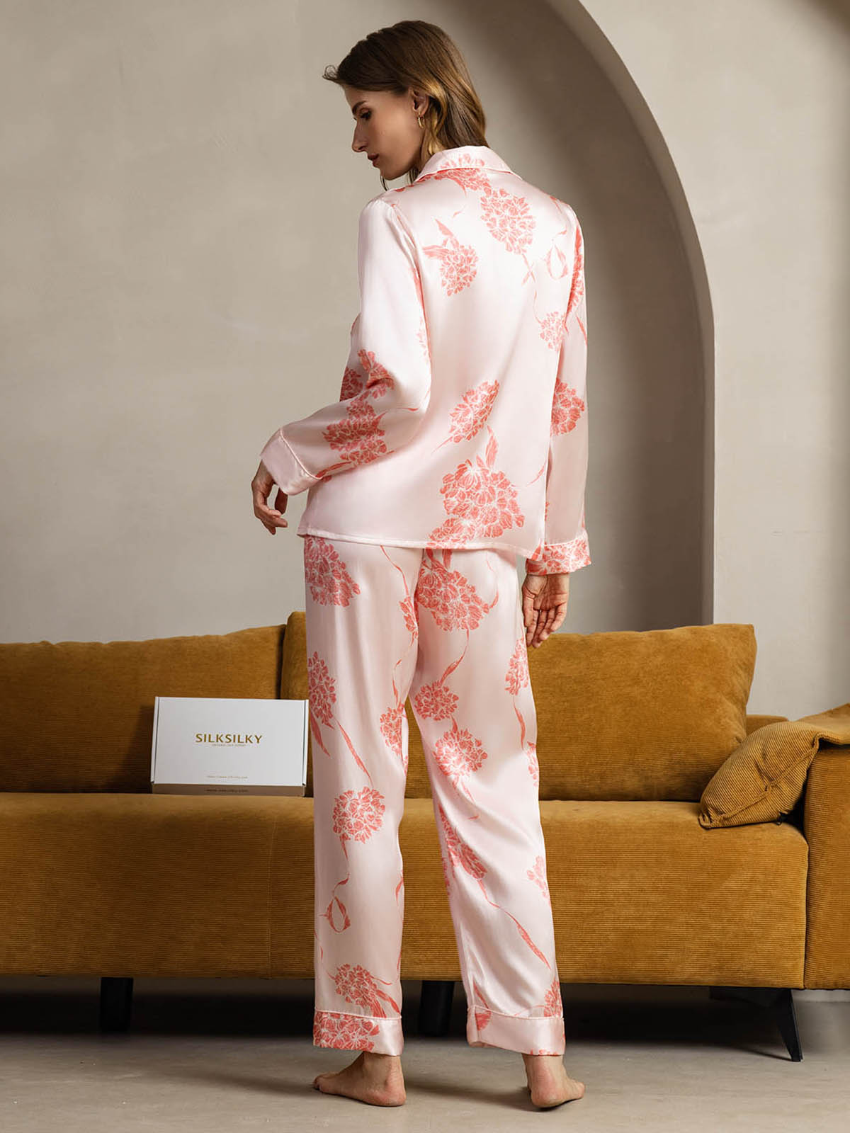 [Coral Floral] SilkSilky-UK Pure Silk Womens Pajamas 002