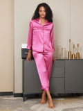 SilkSilky UK Pure Silk Long Sleeve Lapel Women's Pyjamas RoseRed 003