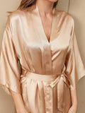 Pure Silk Half Sleeve Dressing Gown w/Belt