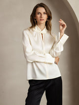 [Ivory] SilkSilky-UK 19Momme Silk Keyhole Neck Women's Shirt 003