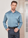 SilkSilky UK Silk Long Sleeve Collar Men's Shirt SteelBlue 001