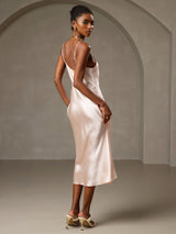 [Pink] SilkSilky-UK Spaghetti Strap V Neck Dress 002