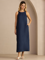 [Dark Blue] SilkSilky-UK Sleeveless Crew Neck Dress 005