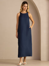 [Dark Blue] SilkSilky-UK Sleeveless Crew Neck Dress 005