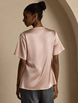 [Tuscany] SilkSilky-UK Short Sleeve Cowl Neck Women's Blouse 002