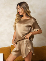 [Champagne] SilkSilky-UK Short Sleeve Round Neck Women's Pyjamas 001