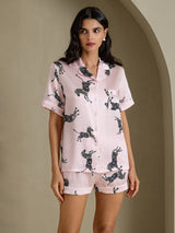 [Pink Zebra] SilkSilky-UK Short Sleeve Lapel Collar Women's Pyjamas 003
