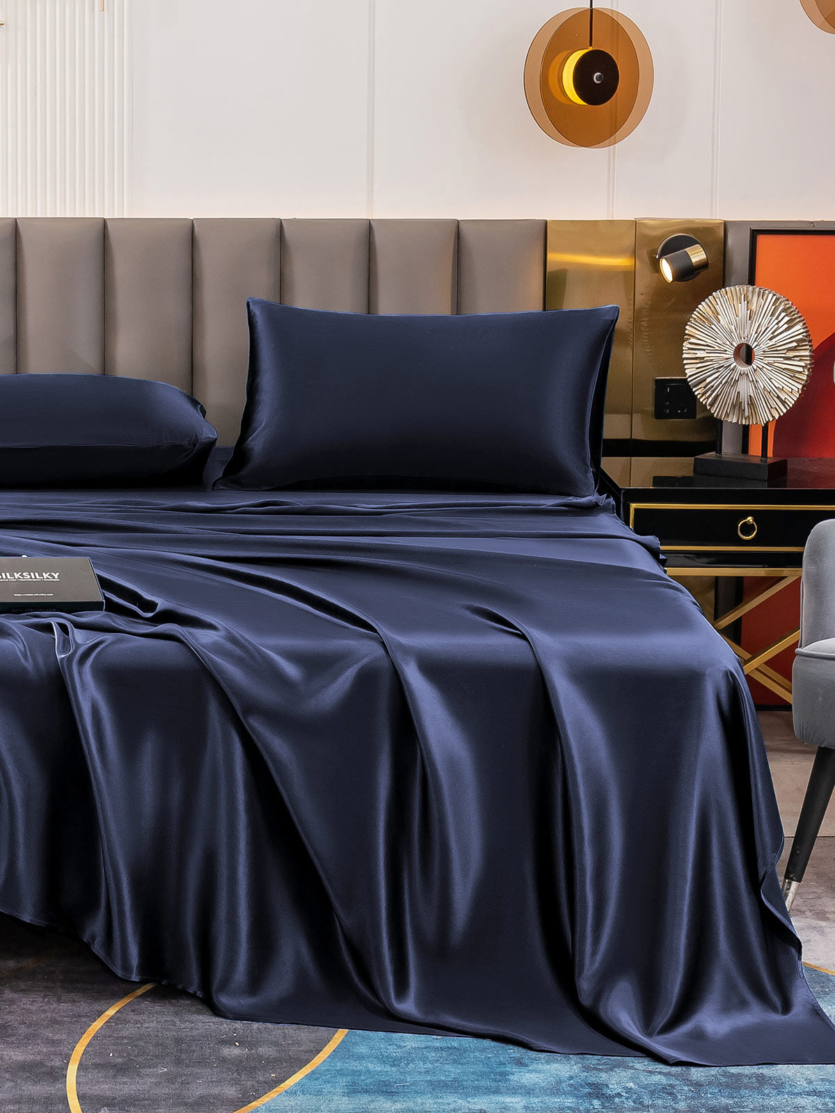 [Dark Blue] SilkSilky-UK 19Momme Pure Silk Bedding Set 006