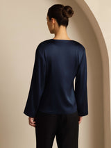 [Dark Blue] SilkSilky-UK 19Momme Stretch Silk Charmeuse Long Sleeve Women's Outerwear 002