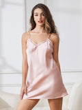 SilkSilky UK Pure Silk Sleeveless V Neck Nightdress Pink 005